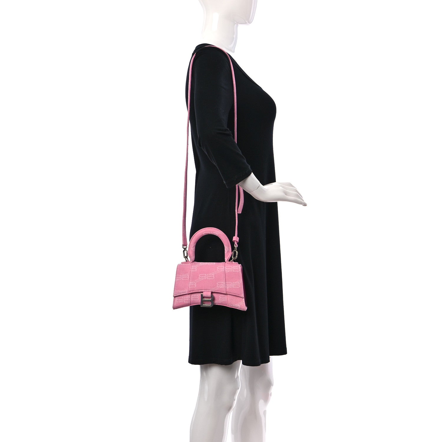 Balenciaga Washed Denim BB Monogram Hourglass Top Handle Bag XS Pink 2 of 10