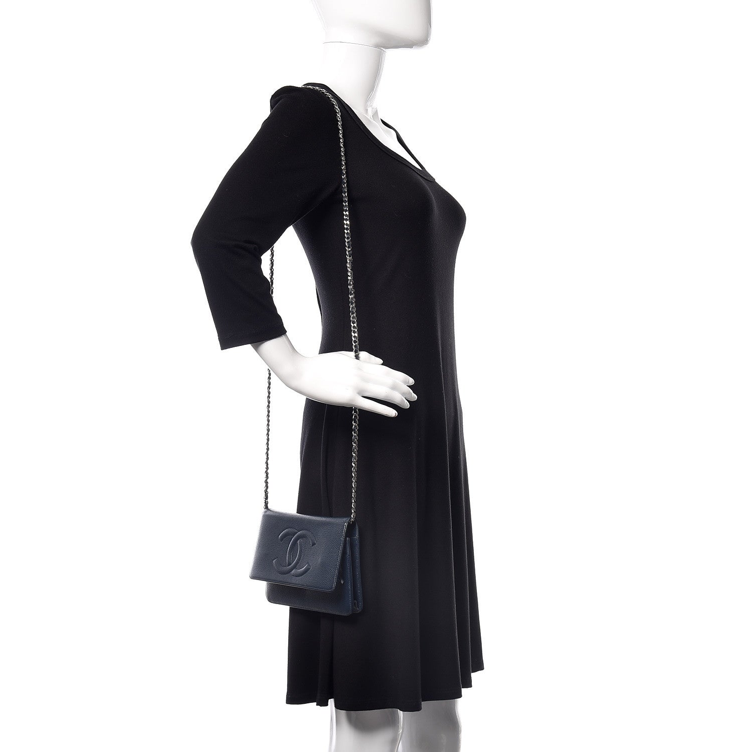 Chanel Caviar Timeless CC Wallet On Chain WOC Navy Blue 2 of 11