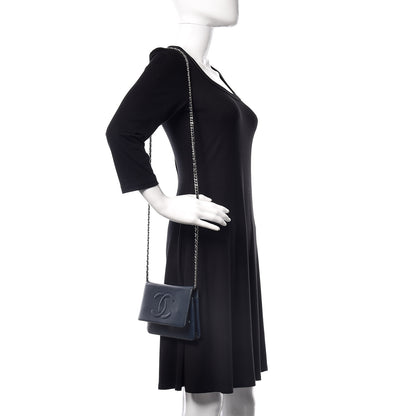Chanel Caviar Timeless CC Wallet On Chain WOC Navy Blue 2 of 11