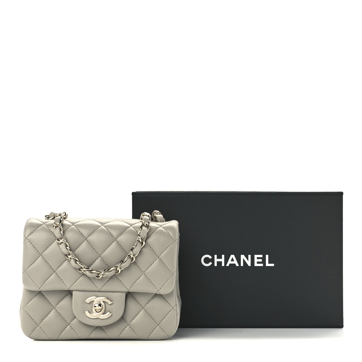 Chanel Lambskin Quilted Mini Square Flap Light Grey 13 of 13