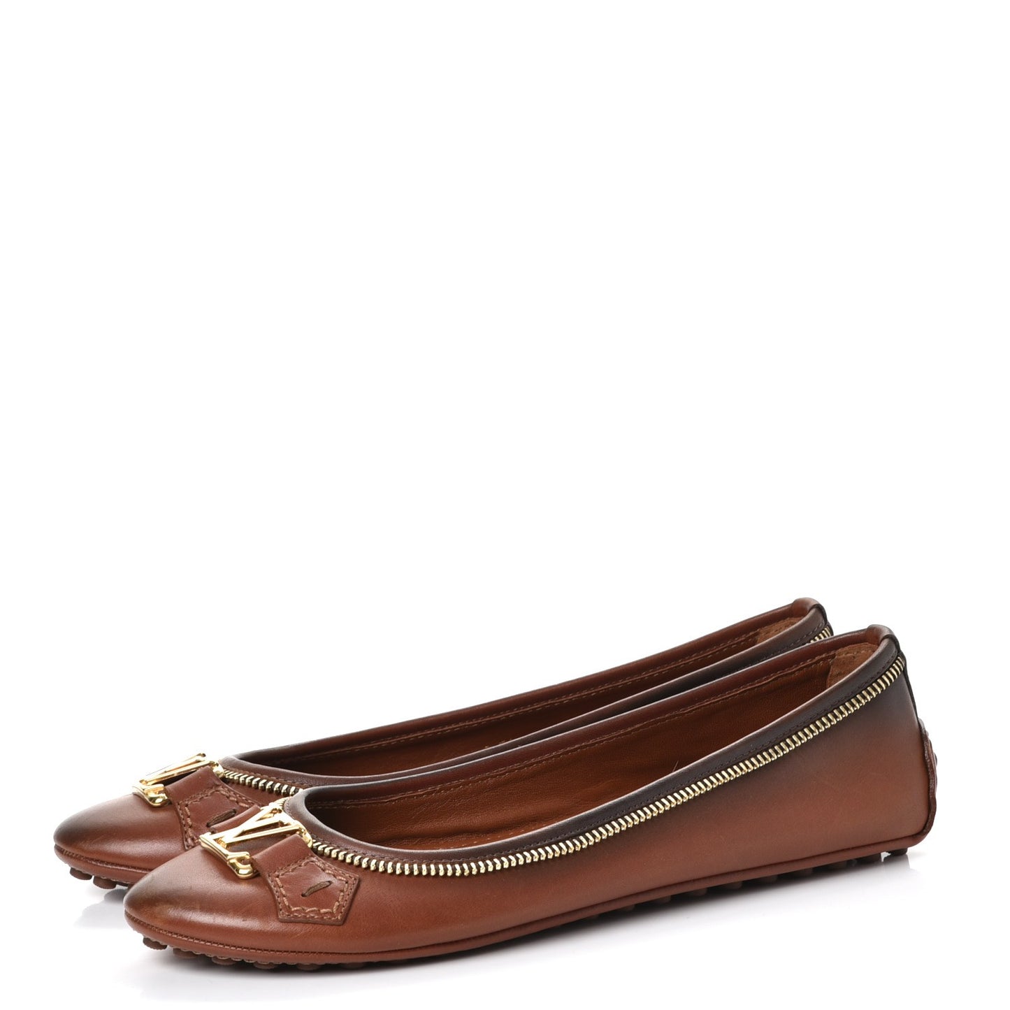 Calfskin Zip Oxford Ballerina Flats 35.5 Cognac