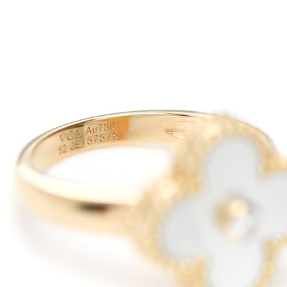 Van Cleef & Arpels 18K Yellow Gold Diamond Mother of Pearl Vintage Alhambra Ring 52 6 5 of 6