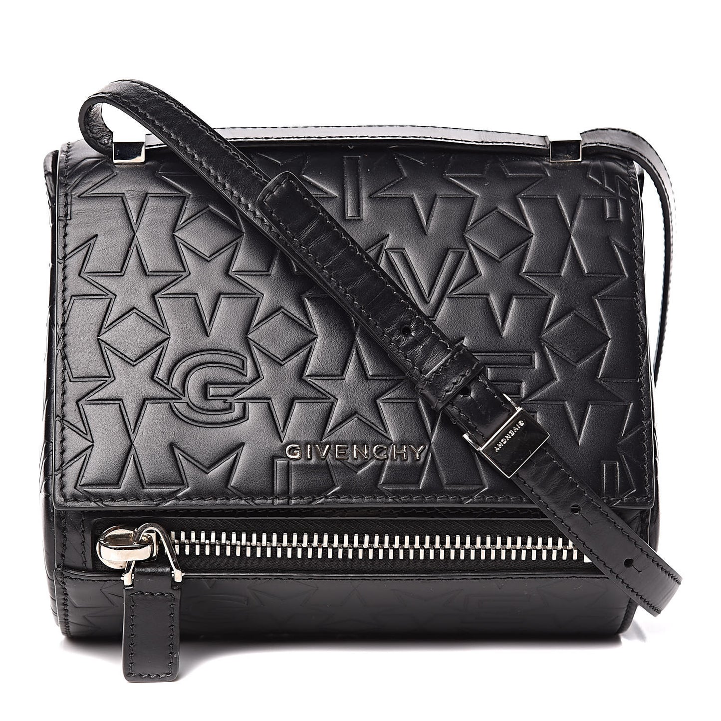 Calfskin Star Embossed Mini Pandora Box Crossbody Bag Black