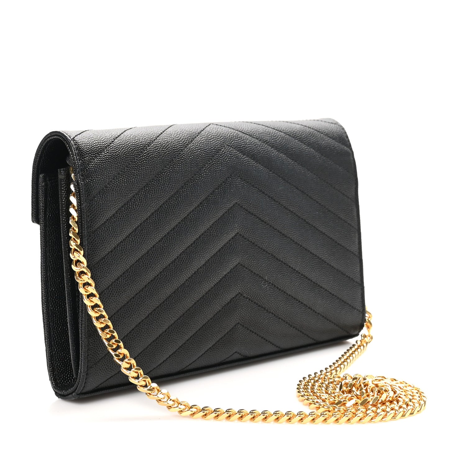 Grain De Poudre Matelasse Chevron Monogram Envelope Chain Wallet Black