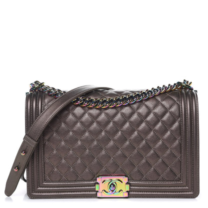Chanel Iridescent Goatskin Quilted New Medium Boy Flap Dark Gold 1 of 12