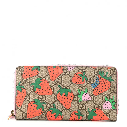 Gucci GG Supreme Monogram Strawberry Zip Around Wallet Light Pink 1 of 7