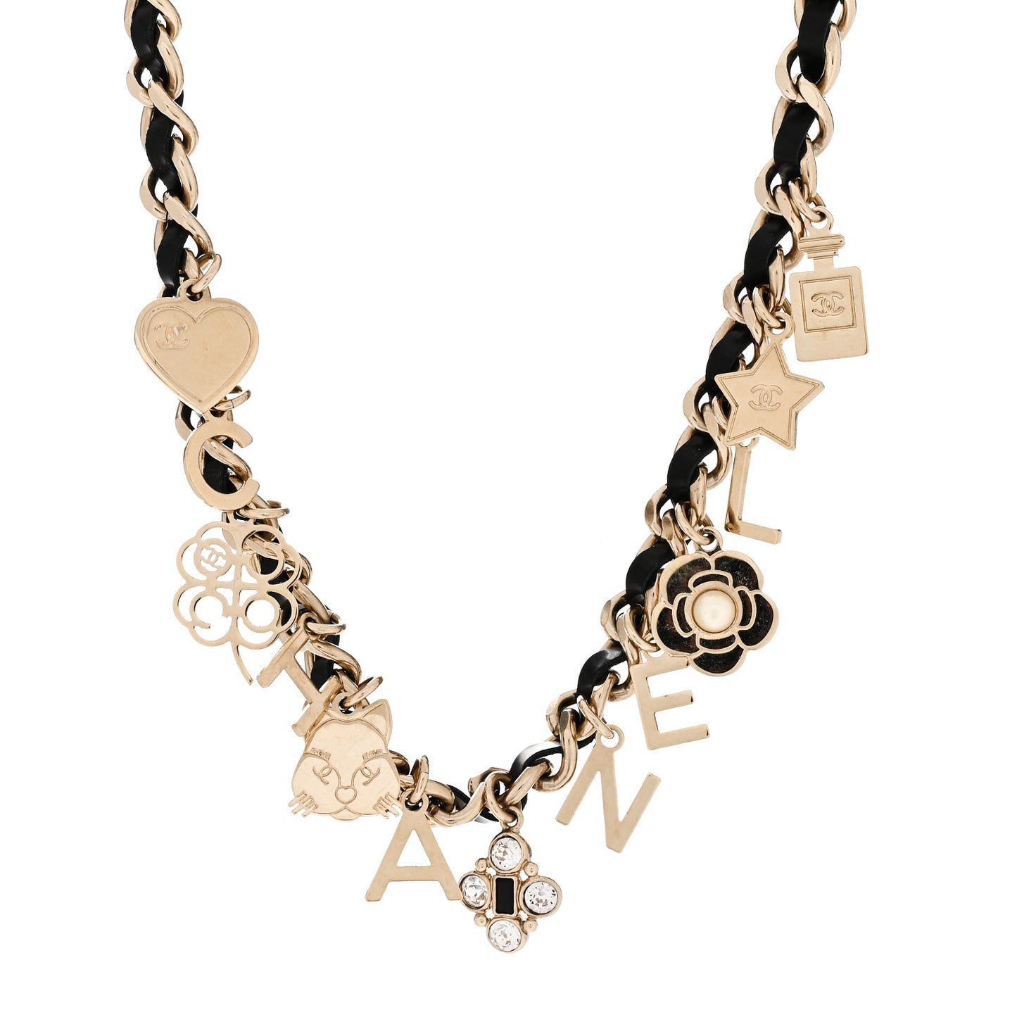 Lambskin Crystal CC Logo Charming Choker Gold Black