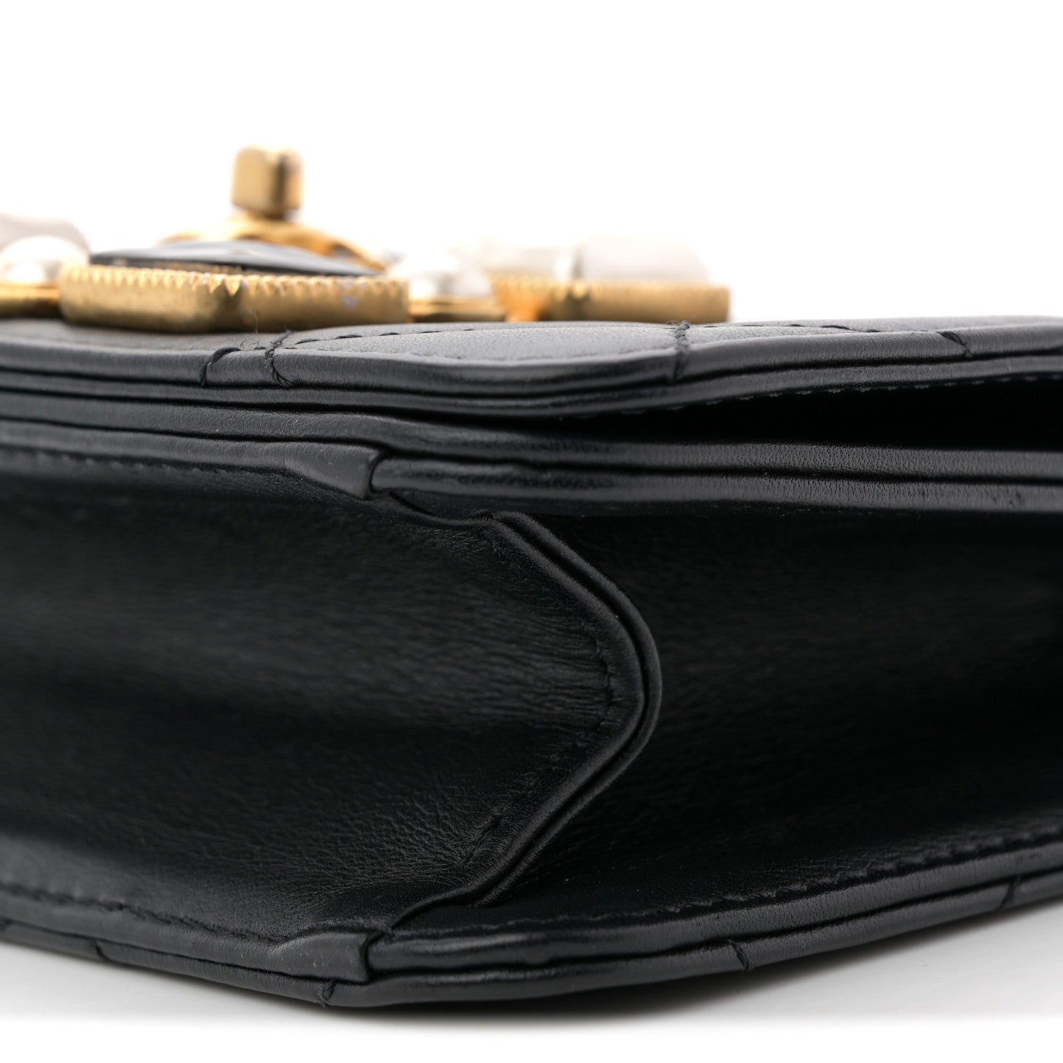 Chanel Calfskin Quilted Crystal Pearl Mini Flap Bag Black 10 of 11