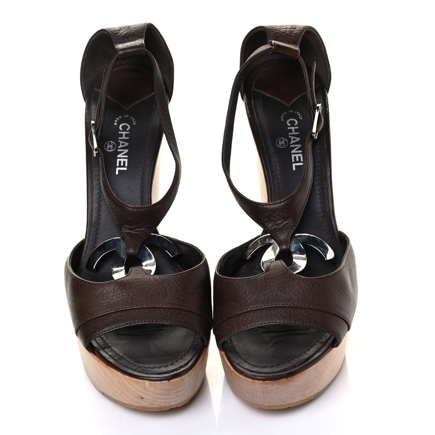 Chanel Calfskin Wooden CC Sandals 39 Dark Brown 5 of 8
