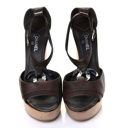 Chanel Calfskin Wooden CC Sandals 39 Dark Brown 5 of 8