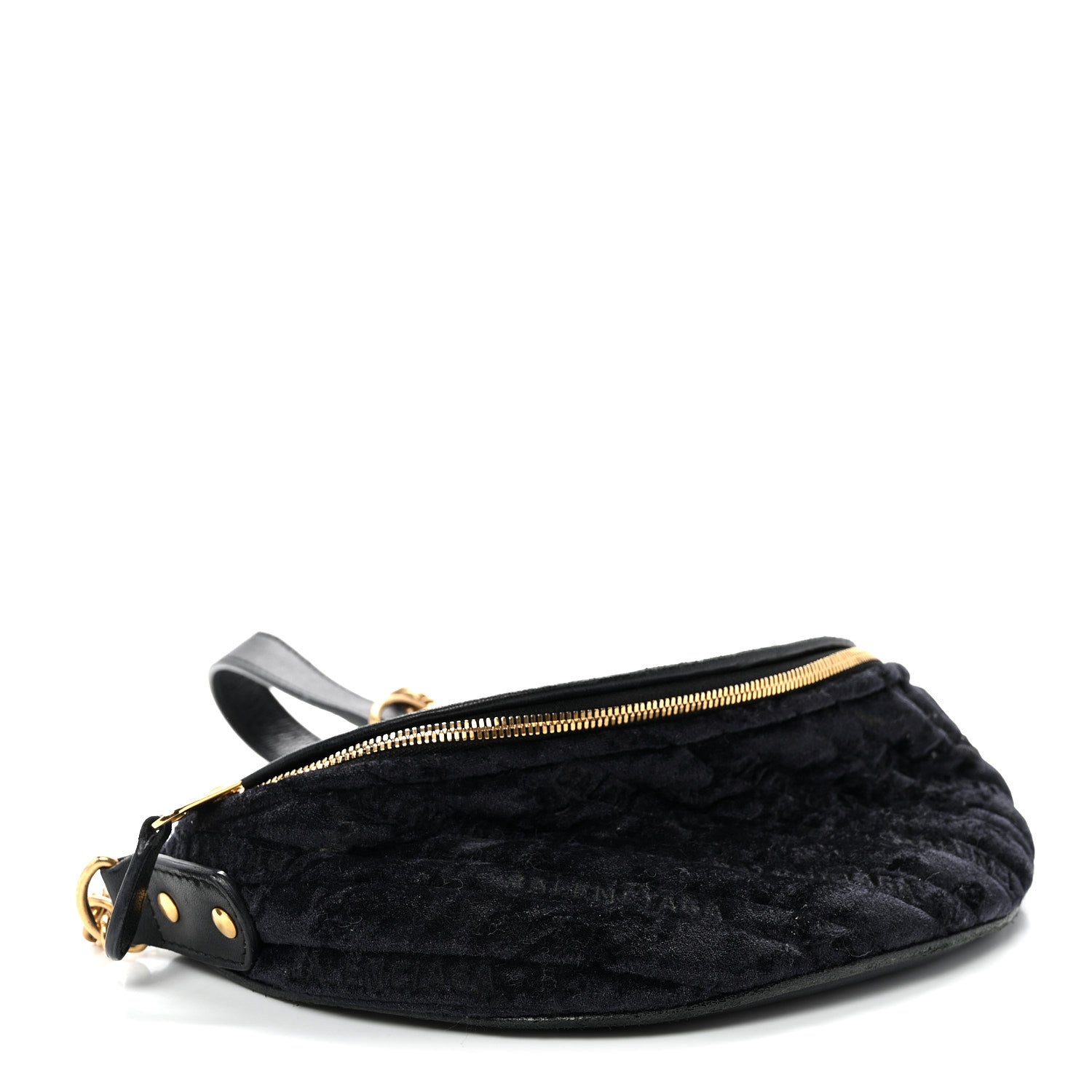 Balenciaga Crushed Velvet Logo Embossed XXS Souvenir Belt Bag Black 4 of 10