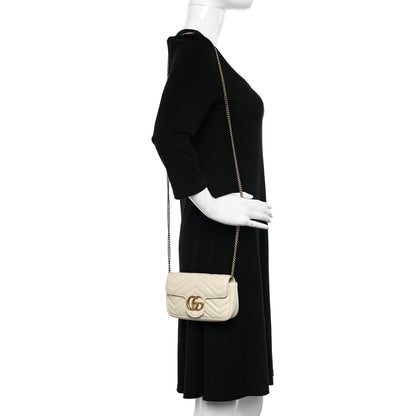 Gucci Calfskin Matelasse Super Mini GG Marmont Shoulder Bag White 2 of 12