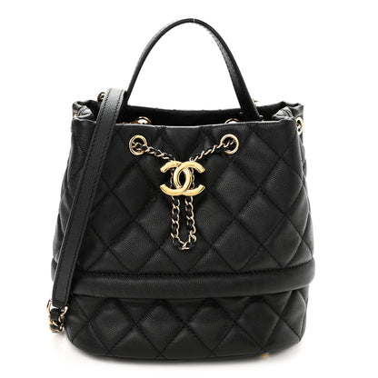 Chanel Caviar Quilted Rolled Up Bucket Drawstring Bag Black 1 of 10