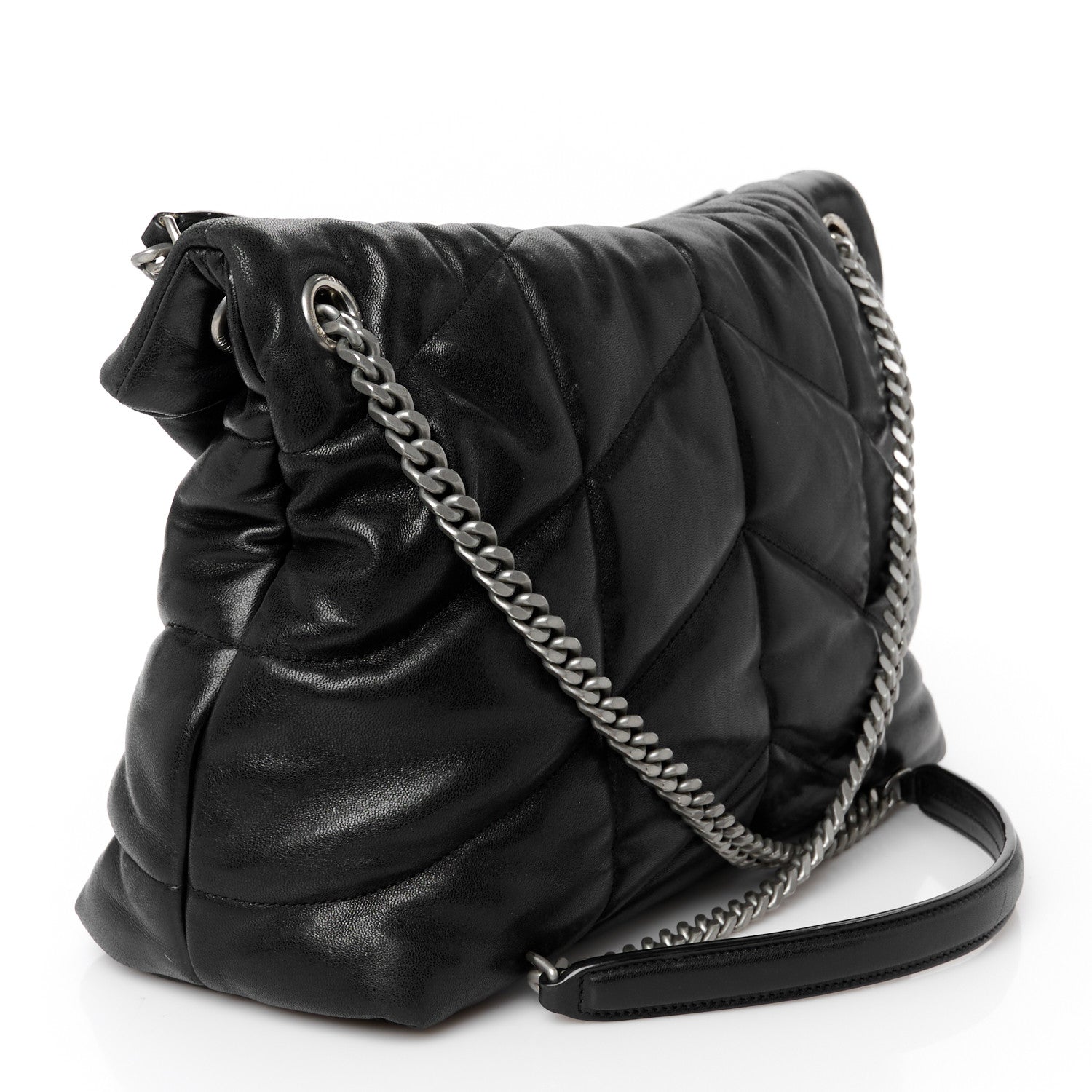 Saint Laurent Lambskin Quilted Toy Loulou Puffer Monogram Chain Satchel Black 3 of 11