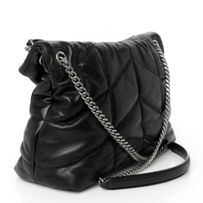 Saint Laurent Lambskin Quilted Toy Loulou Puffer Monogram Chain Satchel Black 3 of 11