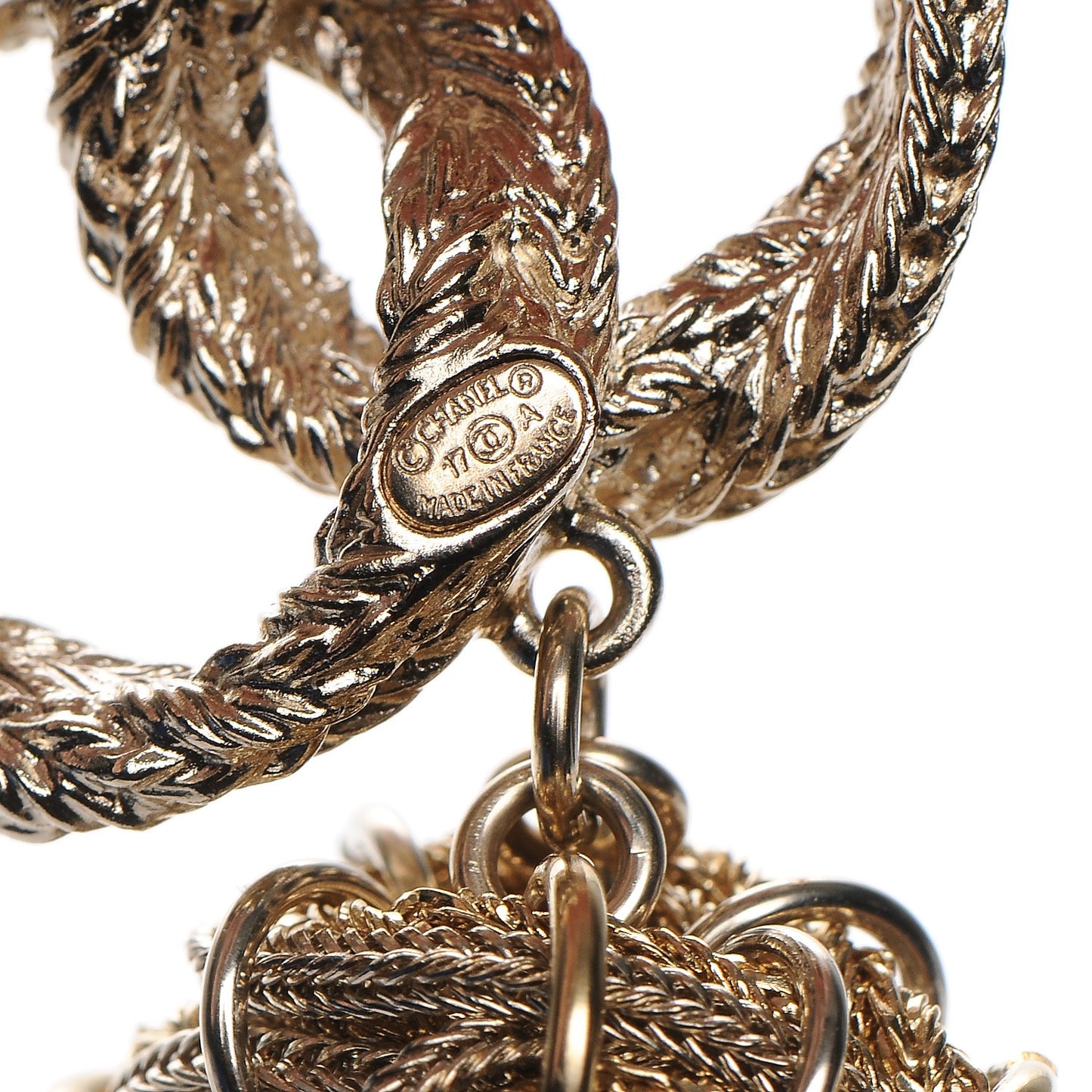 Crystal CC Tassel Brooch Gold