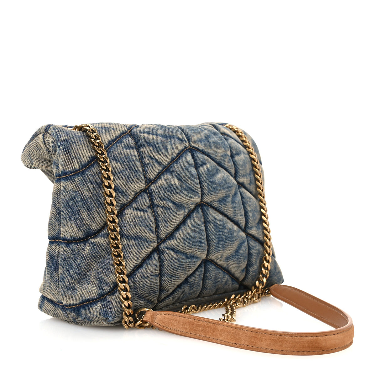 Saint Laurent Denim Quilted Toy Loulou Puffer Monogram Chain Satchel Blue Cinnamon 3 of 11