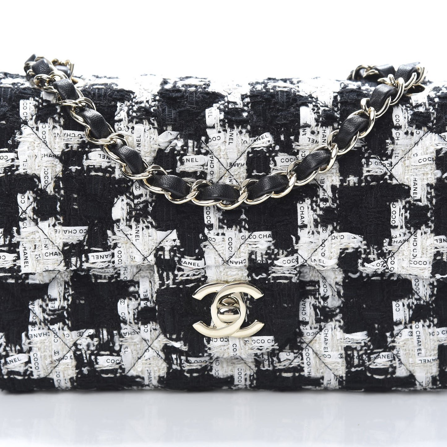 Tweed Quilted Mini Rectangular Flap Black Ecru White