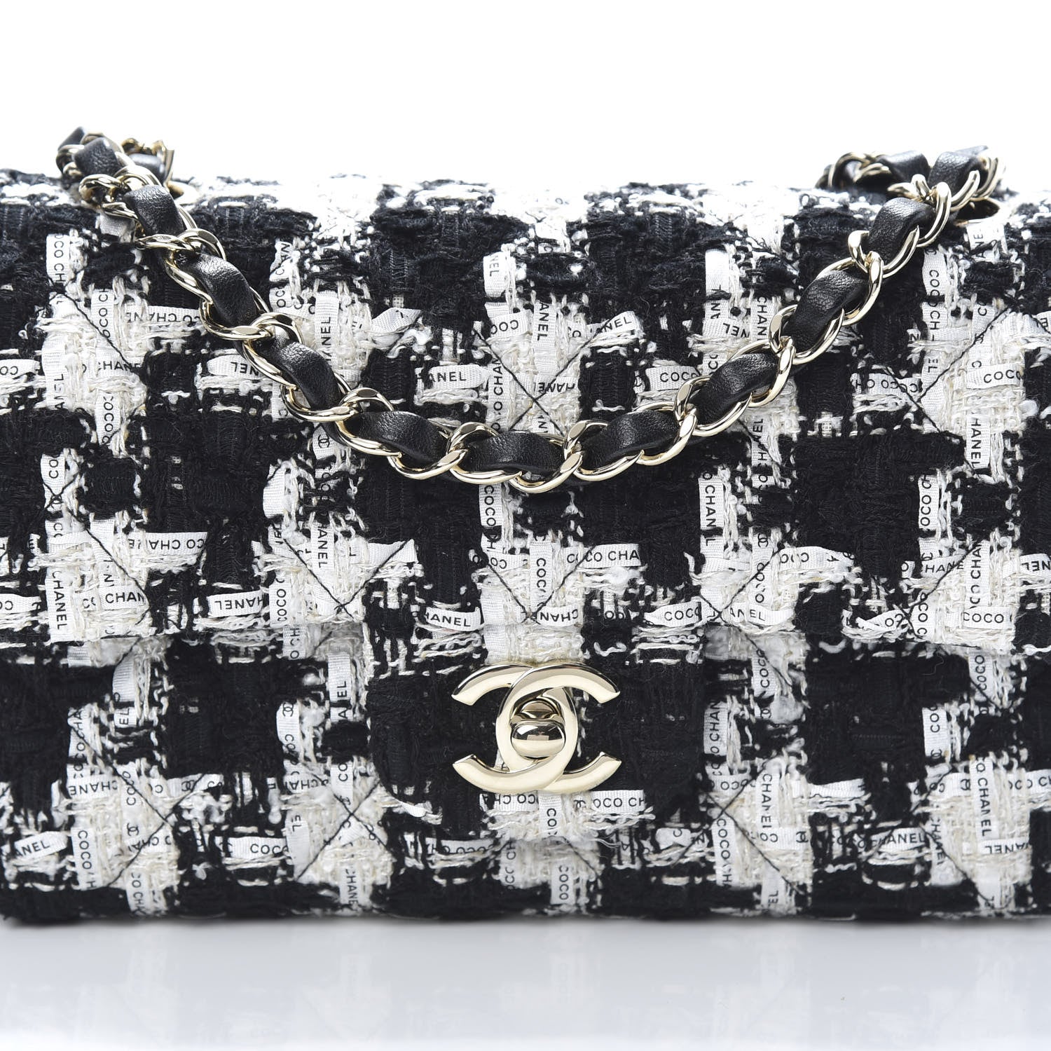 Chanel Tweed Quilted Mini Rectangular Flap Black Ecru White 7 of 12