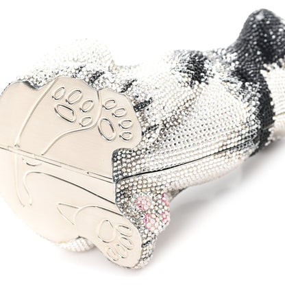 Judith Leiber Crystal Saddie Puppy Dog Minaudiere Clutch Jet Silver 10 of 11