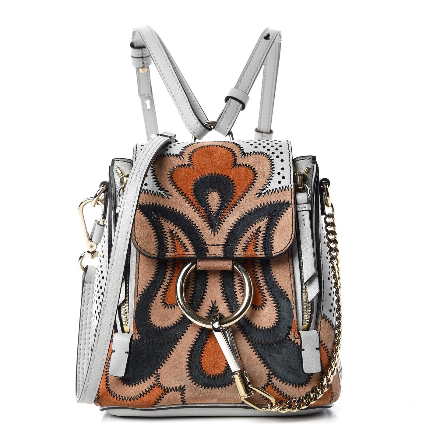 Calfskin Suede Paisley Patchwork Perforated Mini Faye Backpack Airy Grey