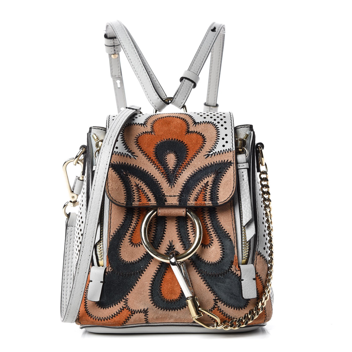 Chloe Calfskin Suede Paisley Patchwork Perforated Mini Faye Backpack Airy Grey 1 of 16