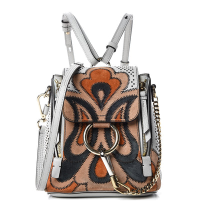 Chloe Calfskin Suede Paisley Patchwork Perforated Mini Faye Backpack Airy Grey 1 of 16