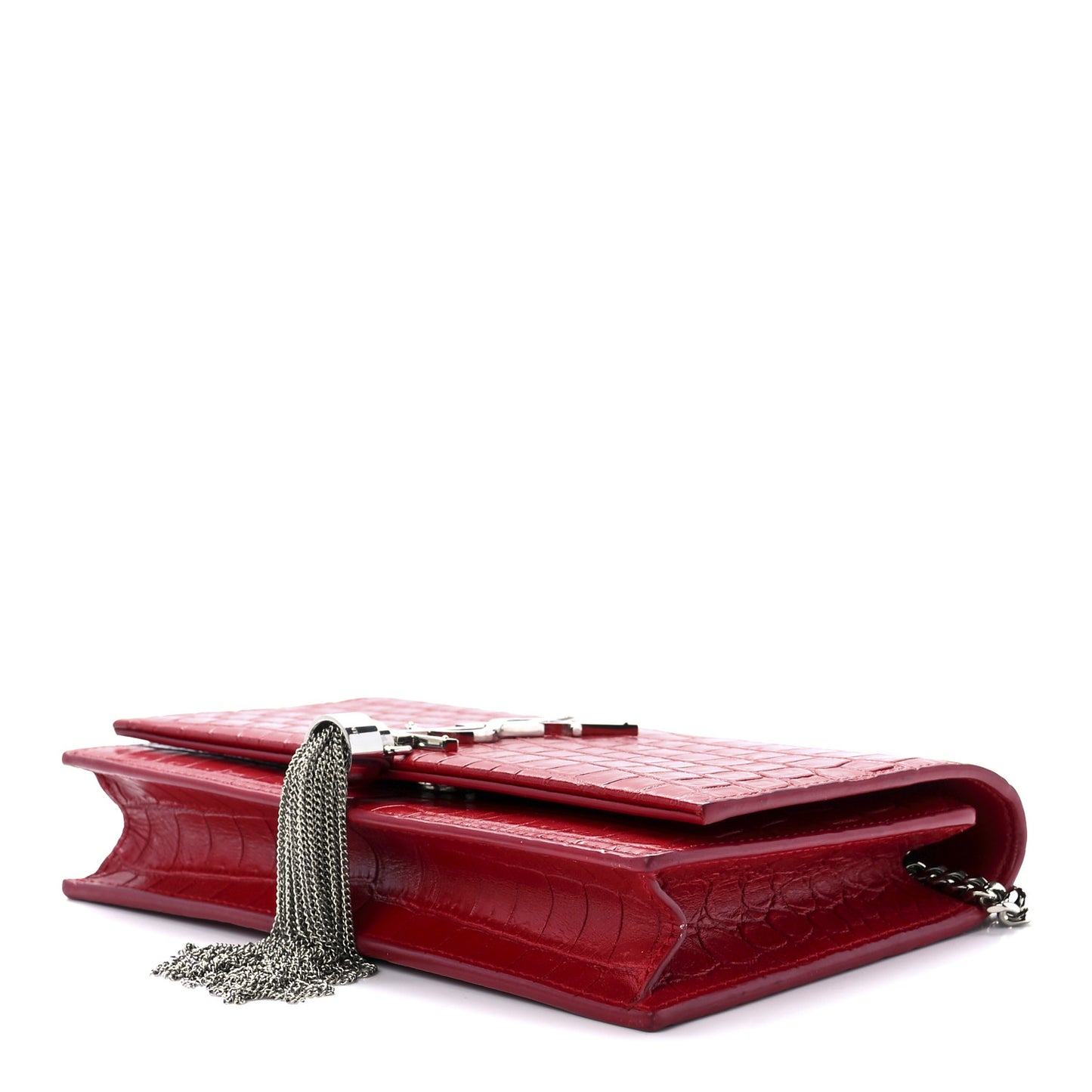 Calfskin Crocodile Embossed Kate Monogram Tassel Chain Wallet Rouge Eros