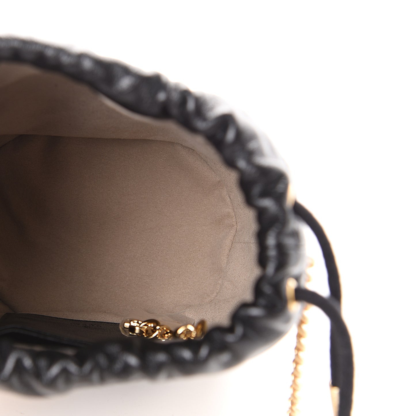 Calfskin Diagonal Striped Mini Zumi Bucket Bag Black Beige