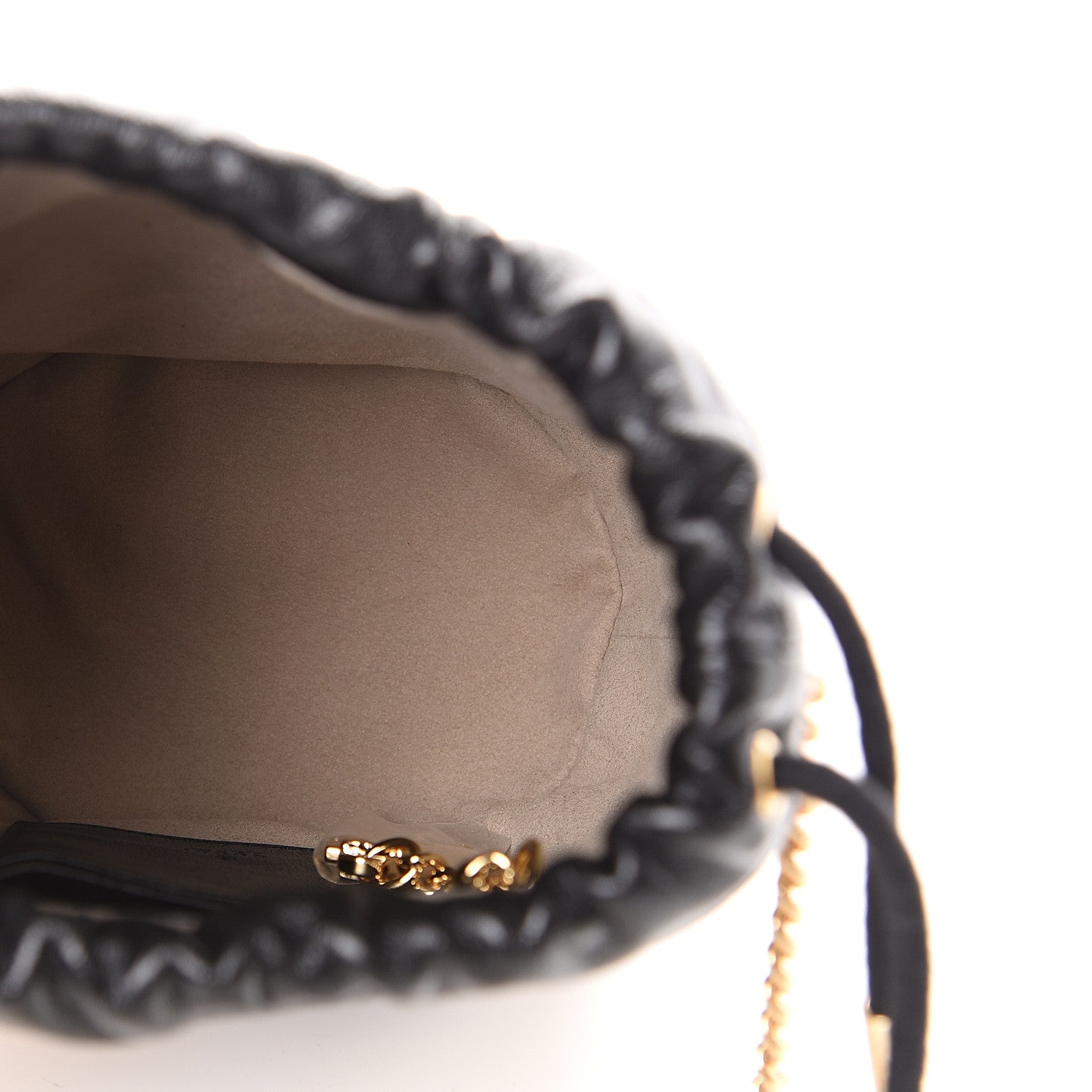 Gucci Calfskin Diagonal Striped Mini Zumi Bucket Bag Black Beige 4 of 10