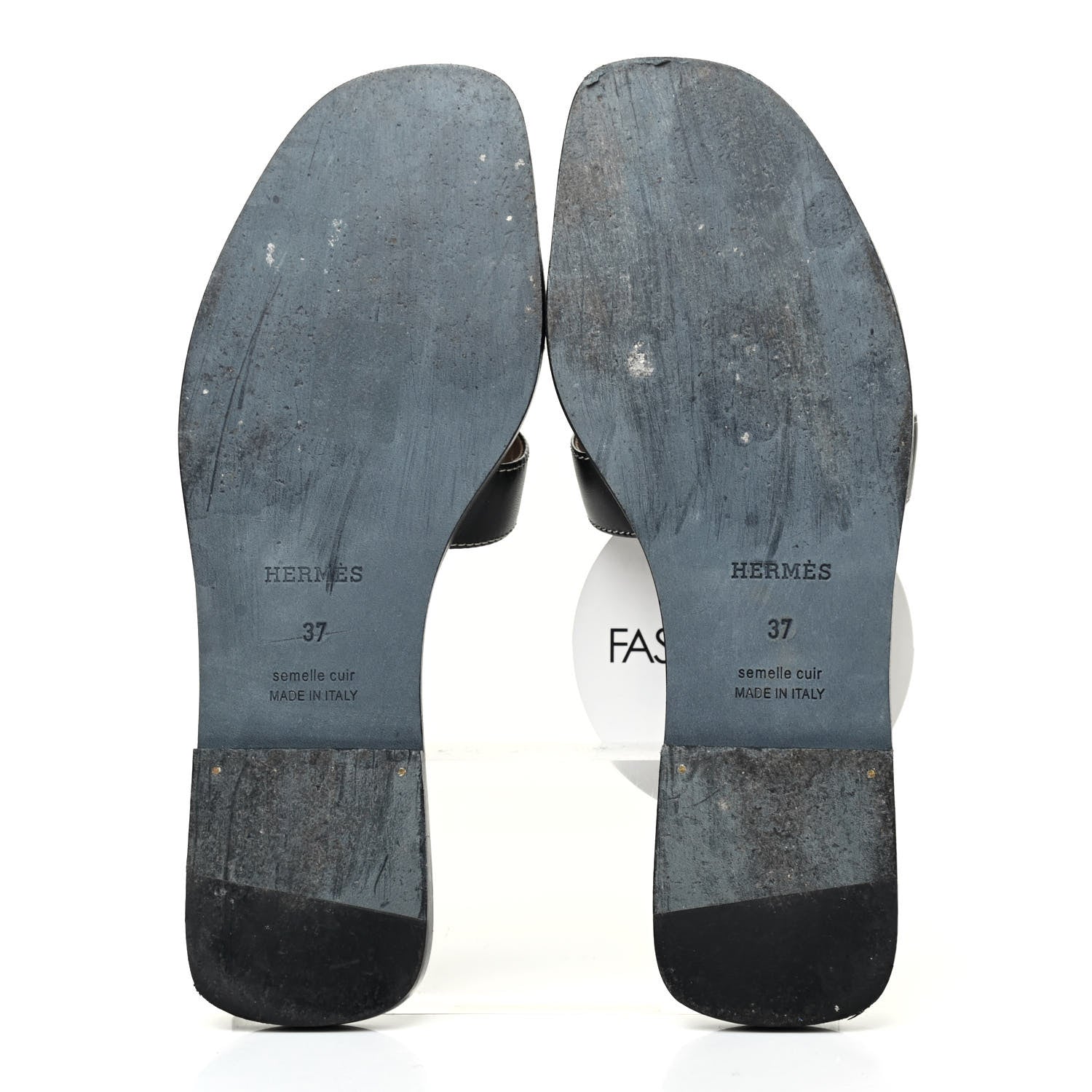 Hermes Box Calfskin Oran Sandals 37 Black 4 of 4