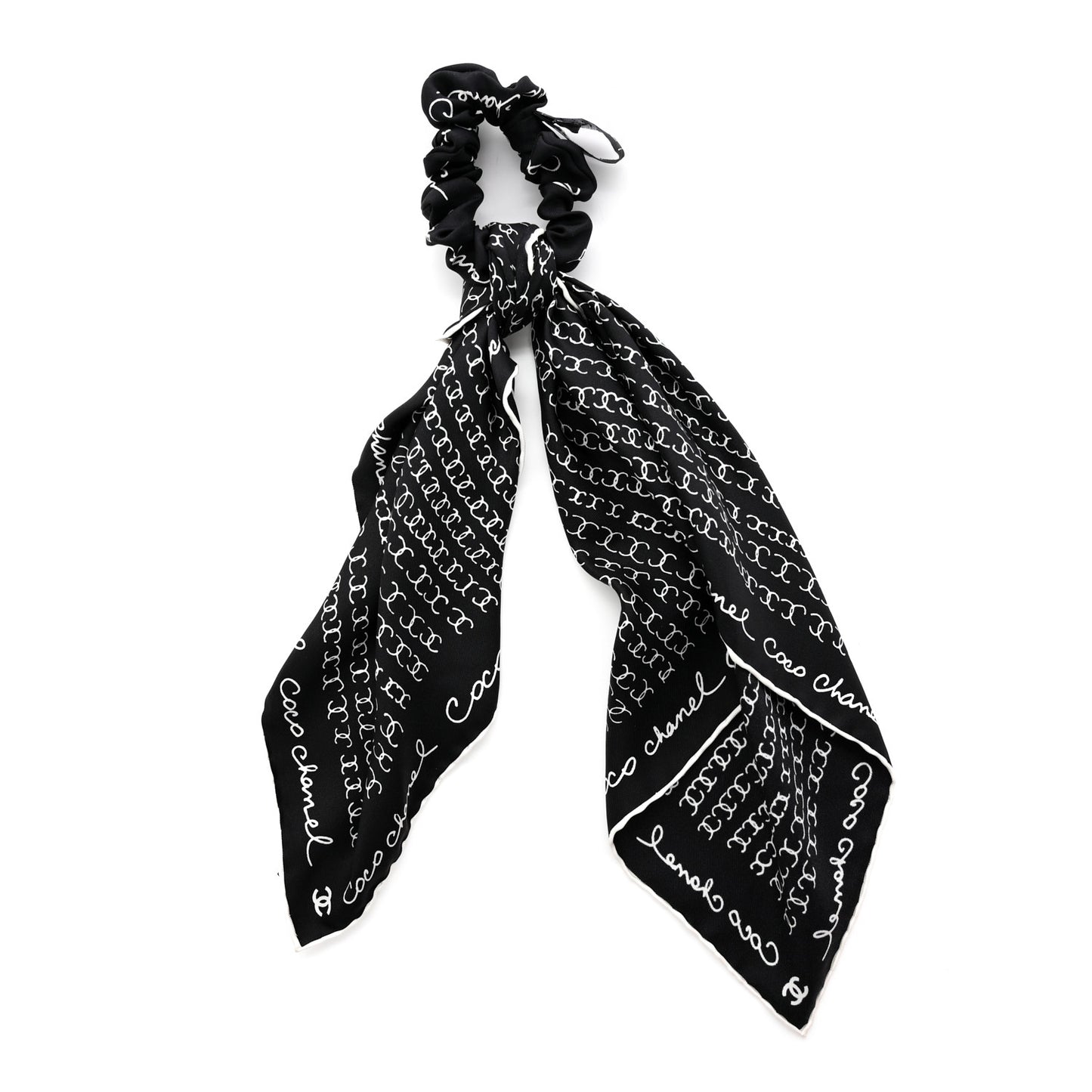 Silk CC Twilly Hair Tie Black White