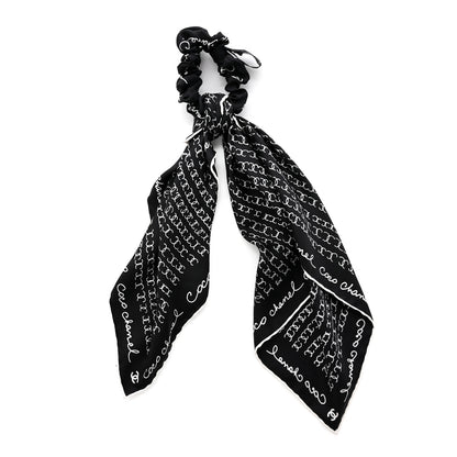 Chanel Silk CC Twilly Hair Tie Black White 1 of 3