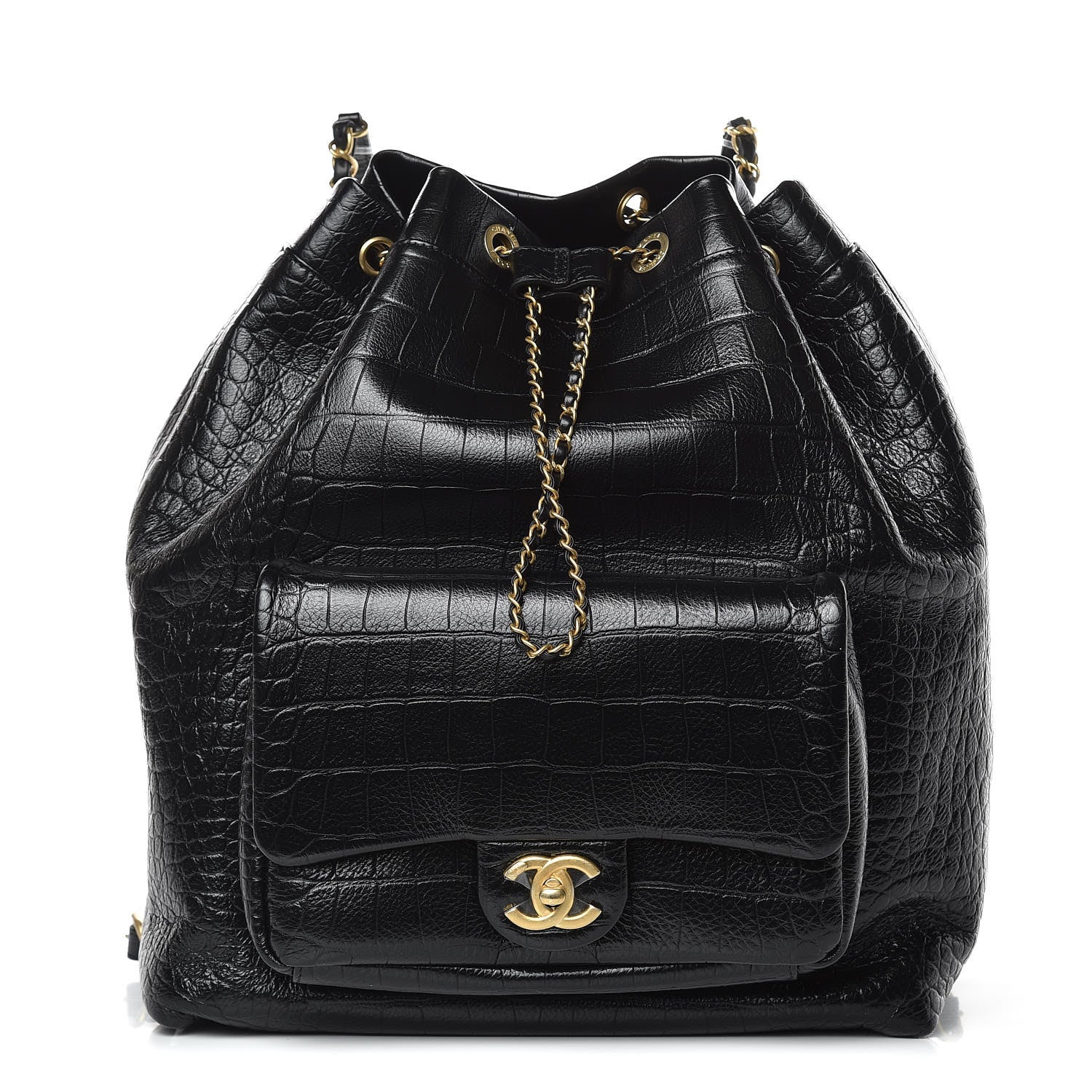 Chanel Calfskin Crocodile Embossed Large Backpack Black 1 of 10