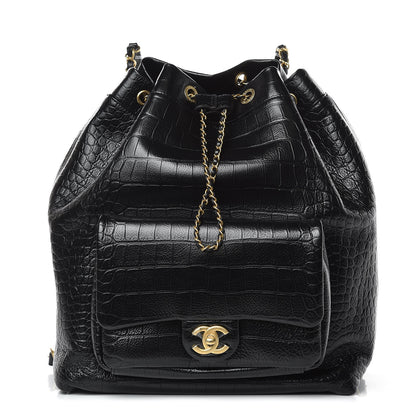 Chanel Calfskin Crocodile Embossed Large Backpack Black 1 of 10