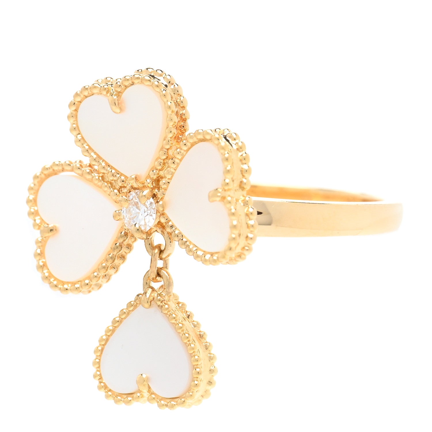 Van Cleef & Arpels 18K Yellow Gold Diamond Mother of Pearl Sweet Alhambra Effeuillage Ring 52 6 3 of 5