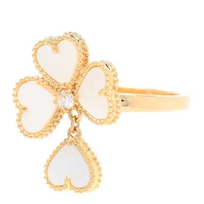 Van Cleef & Arpels 18K Yellow Gold Diamond Mother of Pearl Sweet Alhambra Effeuillage Ring 52 6 3 of 5