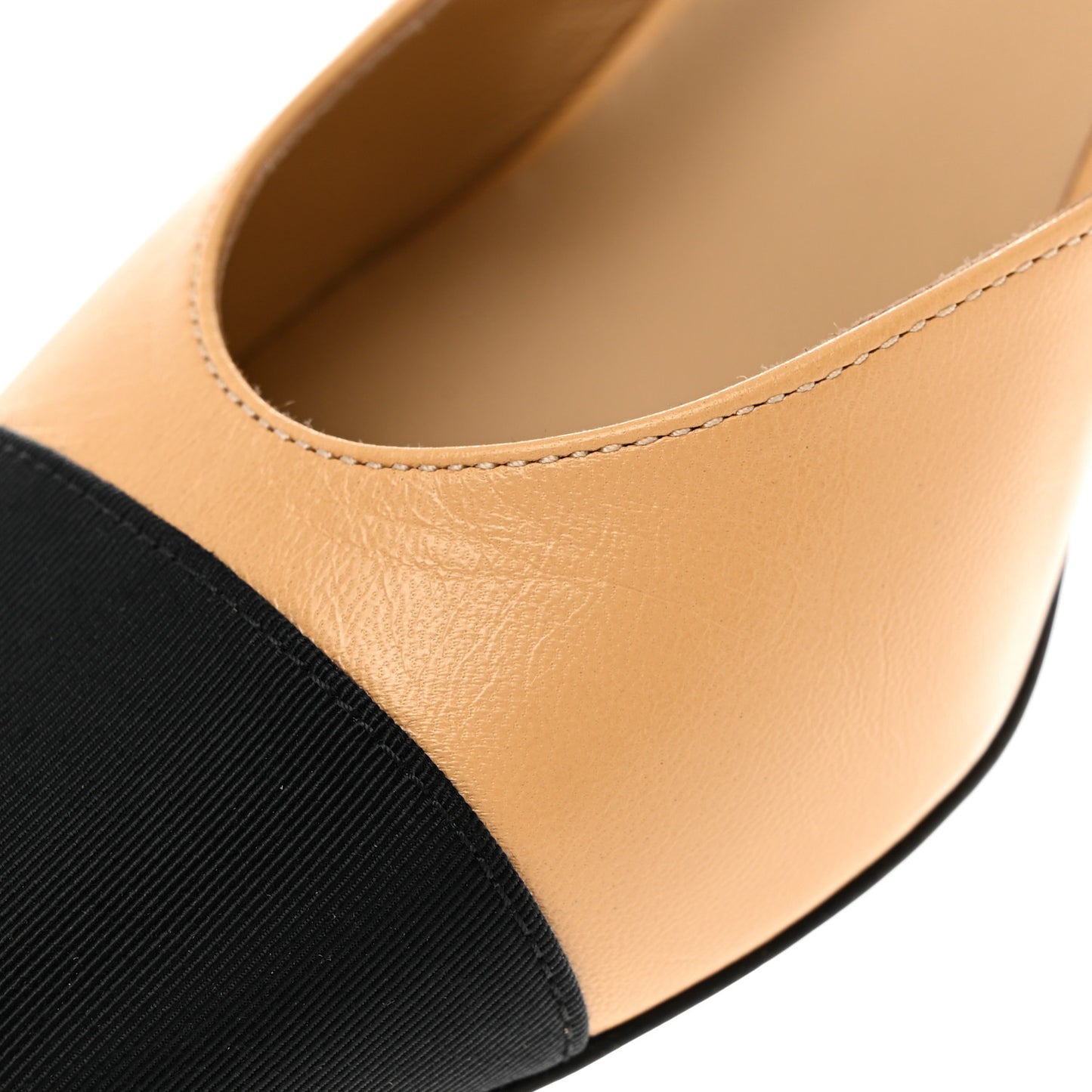 Goatskin Grosgrain Cap Toe CC Slingback Pumps 35.5 Beige Black