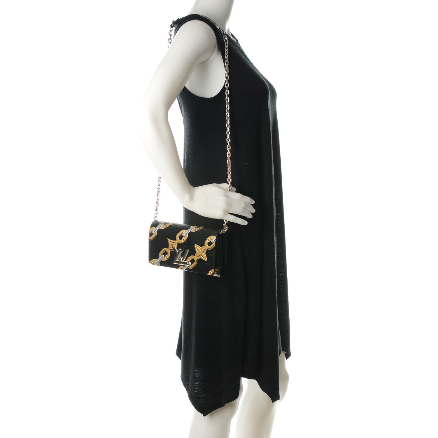 Louis Vuitton Epi Chain Flower Print Twist Chain Wallet Black 2 of 7