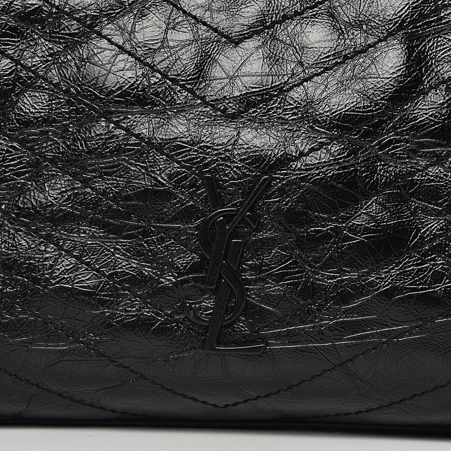 Crinkled Calfskin Matelasse Monogram Medium Niki Shopper Tote Black