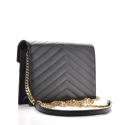 Saint Laurent Grain De Poudre Matelasse Chevron Monogram Envelope Chain Wallet Black 3 of 7