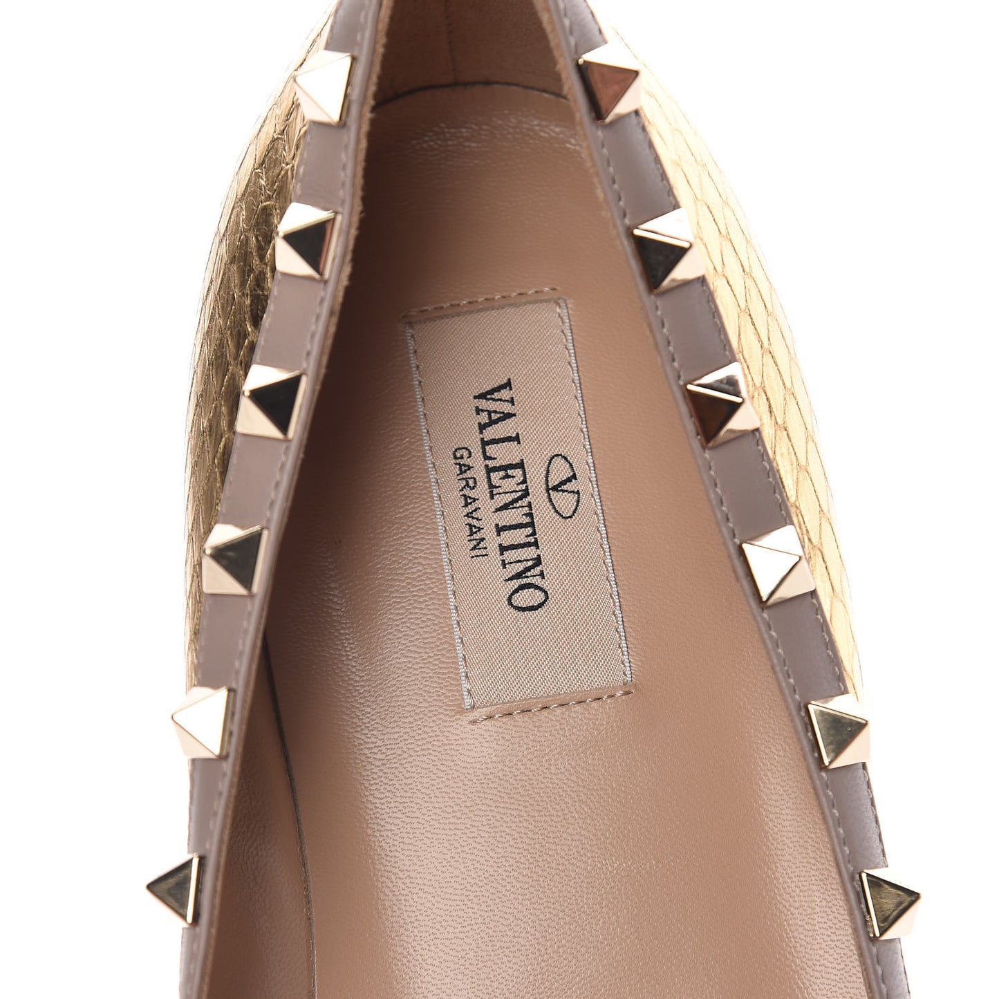 Metallic Watersnake Rockstud Ballerina Flats 41 Gold Poudre