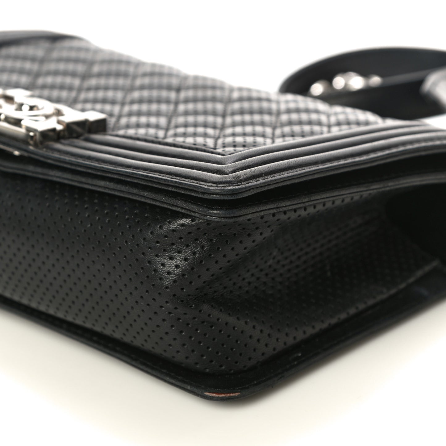 Lambskin Perforated Medium Boy Flap Black