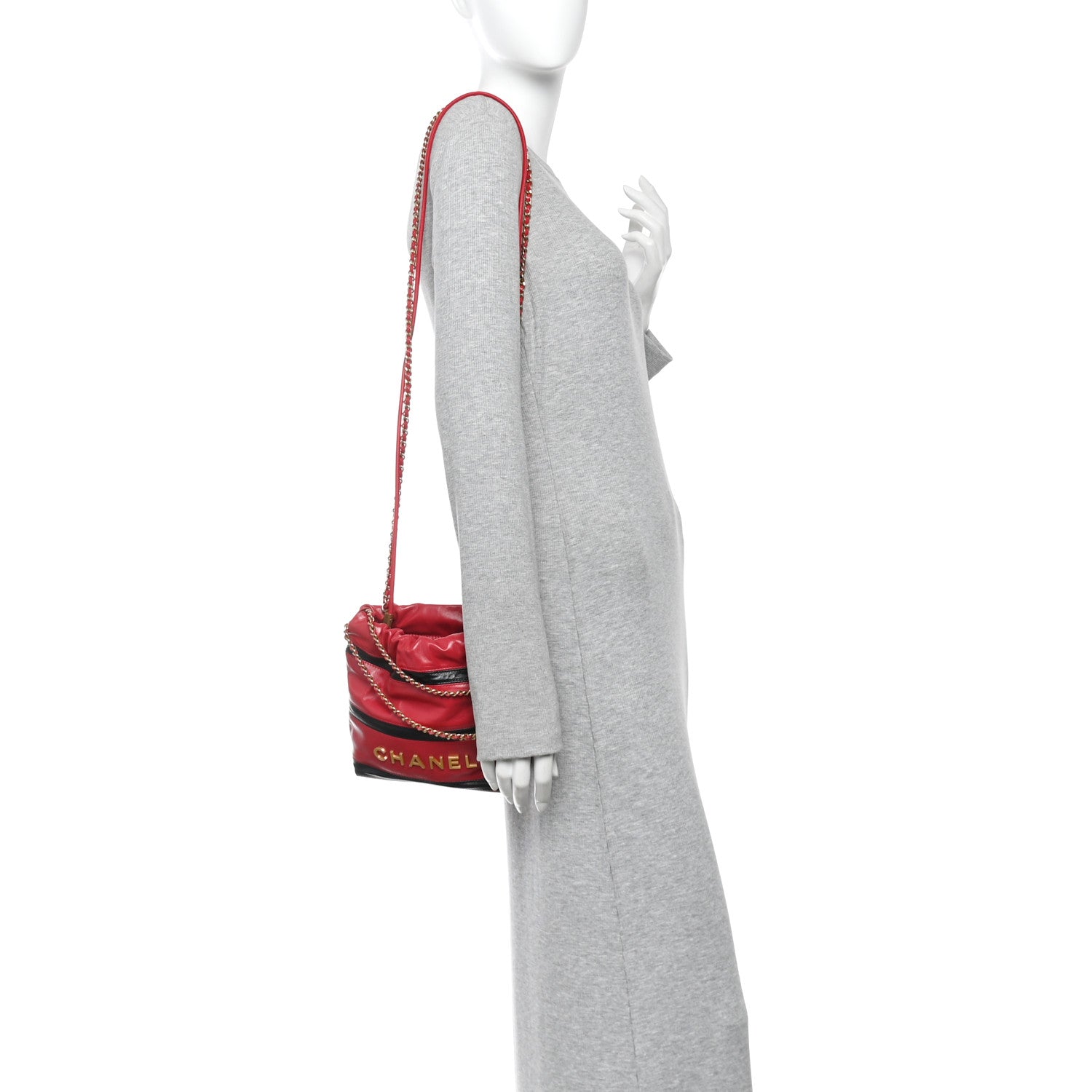 Chanel Shiny Calfskin Striped Mini Chanel 22 Red Black 2 of 11