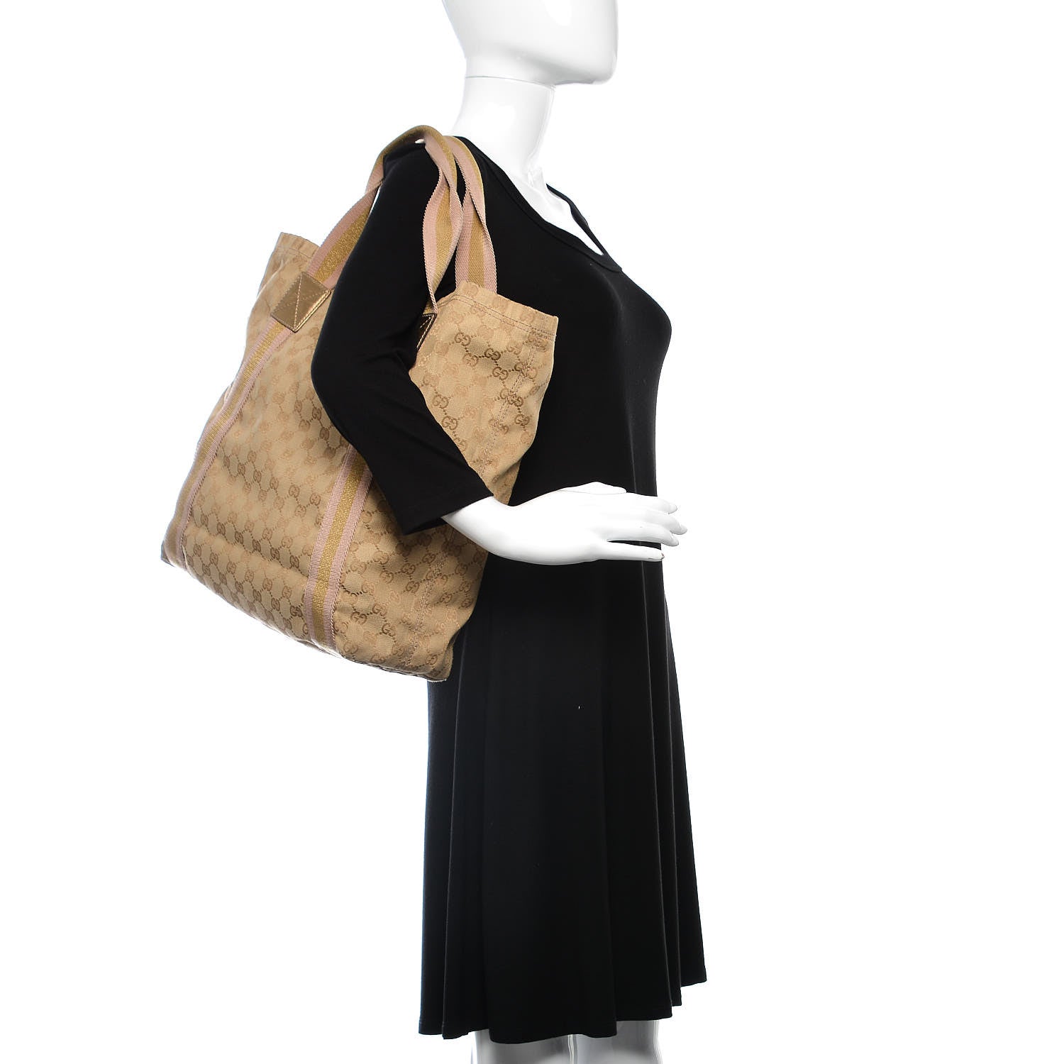 Gucci GG Monogram Medium Web Handle Vertical Tote Pink Gold 2 of 9
