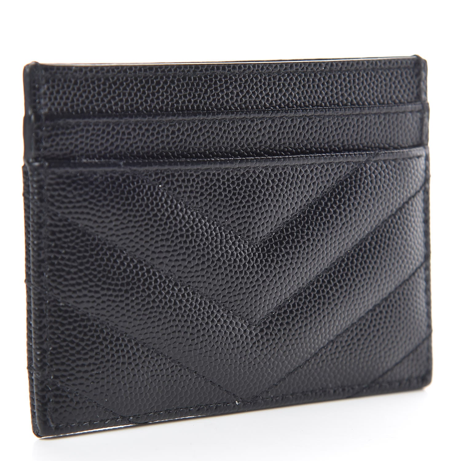 Saint Laurent Grain De Poudre Matelasse Chevron Monogram Credit Card Case Black 3 of 10