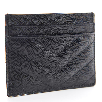 Saint Laurent Grain De Poudre Matelasse Chevron Monogram Credit Card Case Black 3 of 10