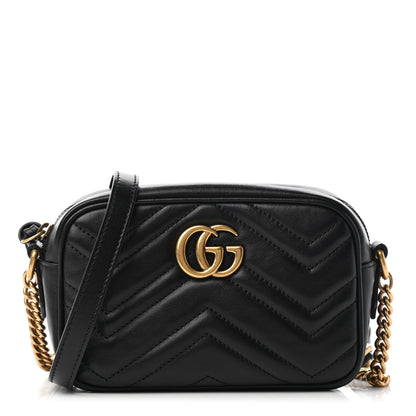 Gucci Calfskin Matelasse Mini GG Marmont Chain Shoulder Bag Black 1 of 8