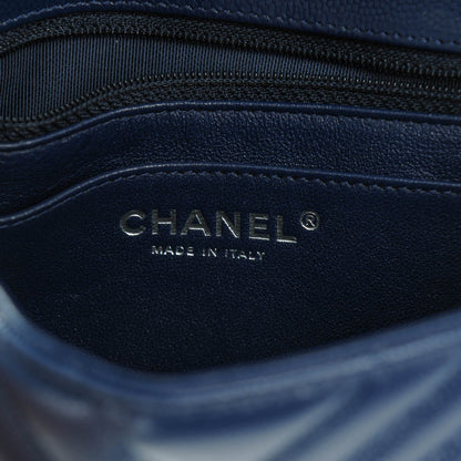 Chanel Caviar Chevron Quilted Mini Square Flap Navy Blue 7 of 8
