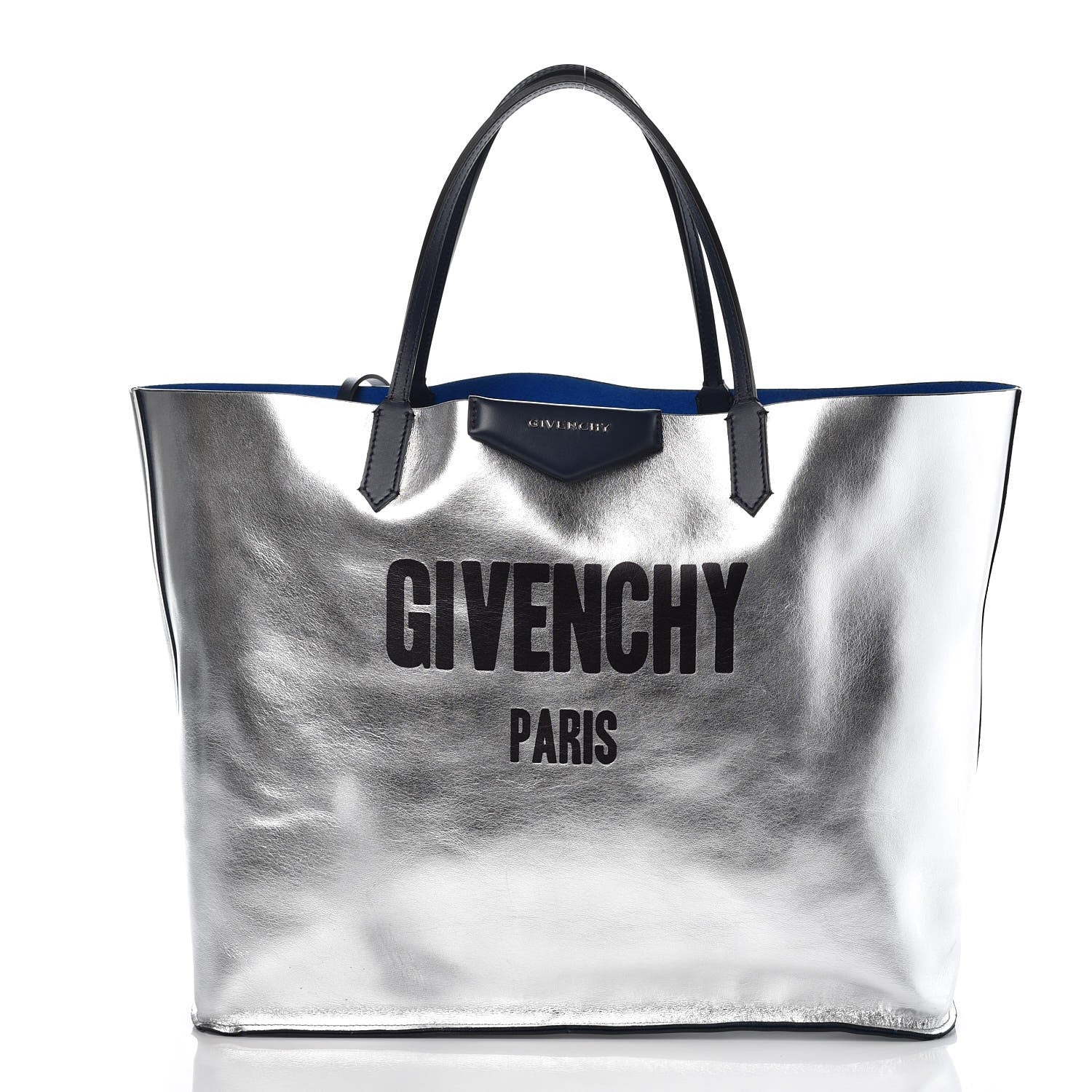 Givenchy Metallic Calfskin Suede Ombre Large Reversible Antigona Tote Blue Silver 4 of 15